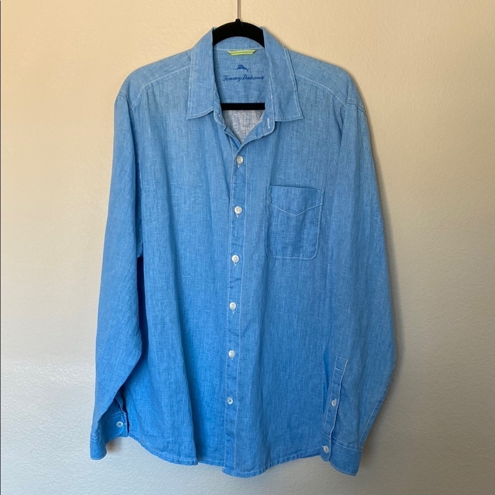Tommy Bahama linen button down long sleeve men’s large blue floral tank